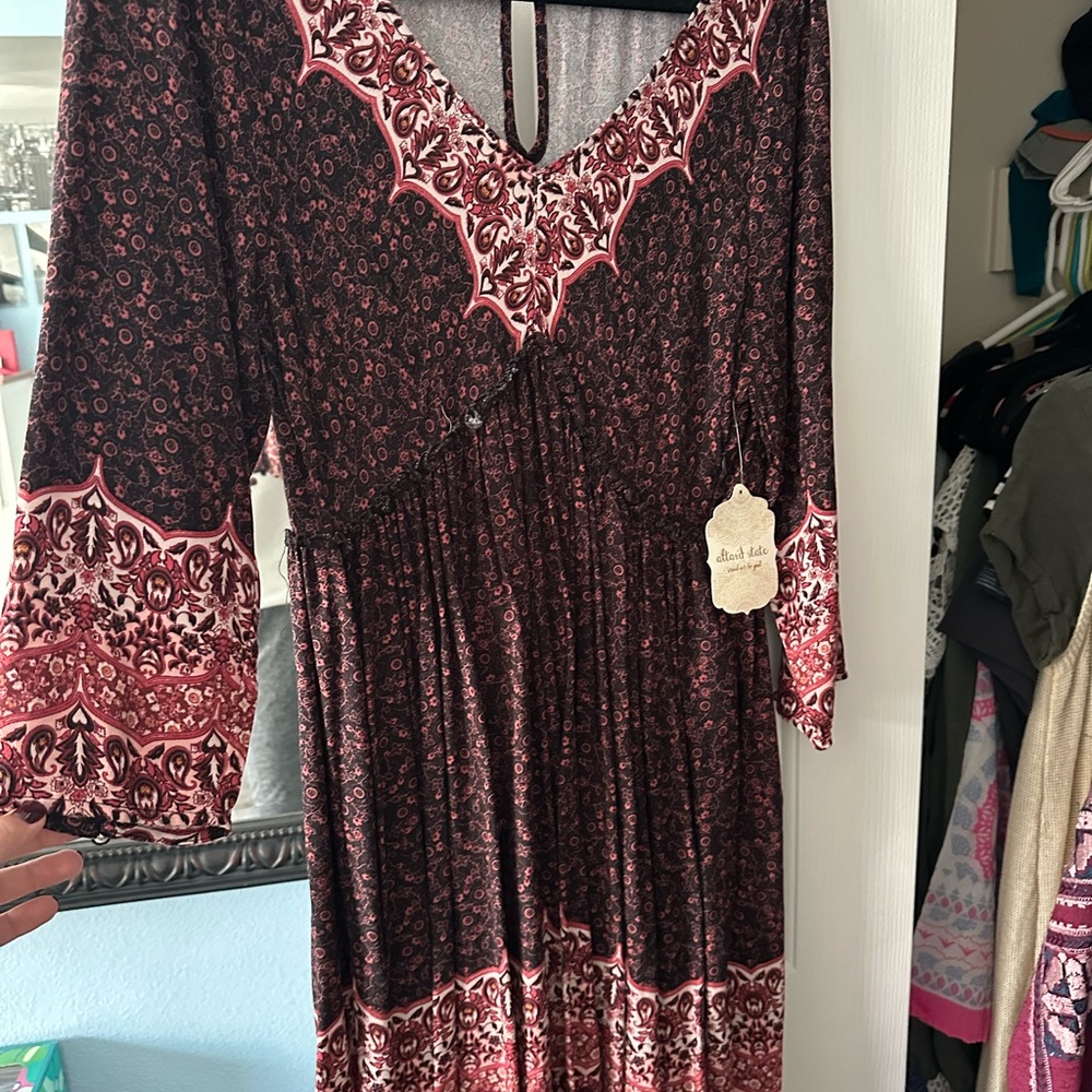 Altar'd State Black and Pink Long Sleeve Dress
